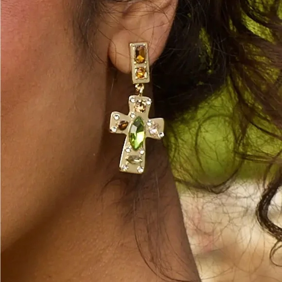 Park Lane “LUMEN” Gold Earrings with Green and Orange Accents - Picture 5 of 9